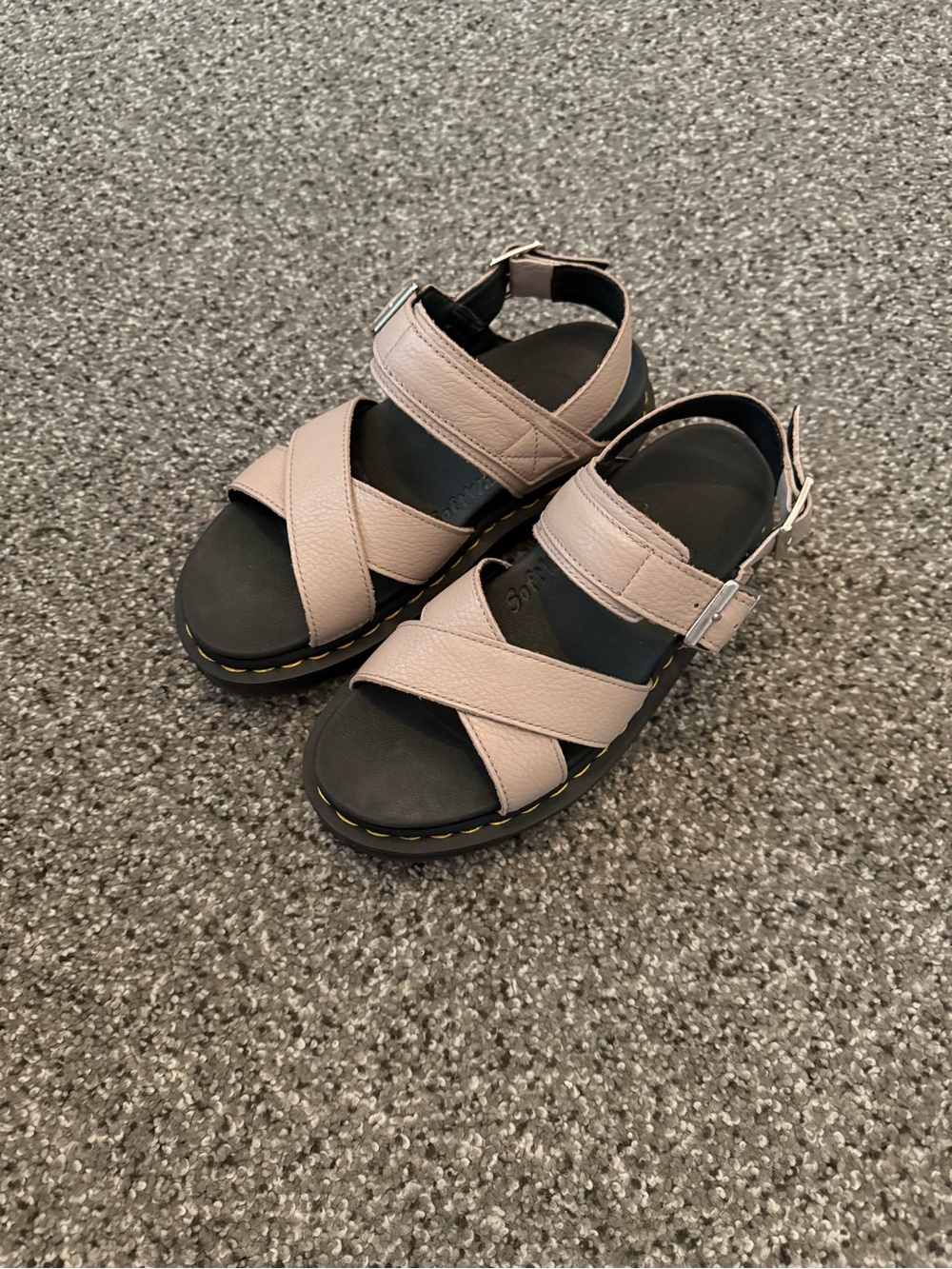 Dr. Martens Beige Cross-Strap Leather Sandals